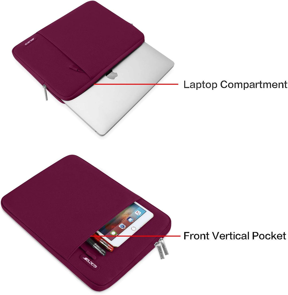 MOSISO Laptop Case 14 inch, 14 inch Laptop Sleeve Compatible with HP Lenovo Dell ASUS Acer, HP Stream, Dell Latitude, Lenovo IdeaPad, Polyester Vertical Computer Sleeve Bag with Pocket, Wine Red