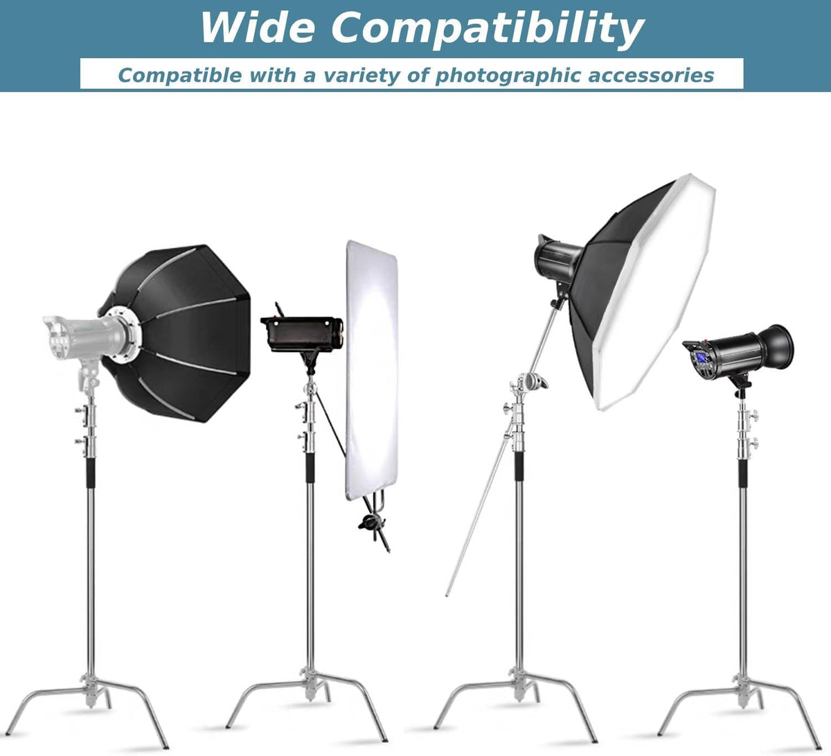 Heavy Duty C Stand with Boom Arm, Stainless Steel Heavy Duty Photography Light Stand, Adjustable Height 4.9ft-10.8ft, with 4.1ft Holding Arm, for Reflector, Umbrella, Softbox, Monolight