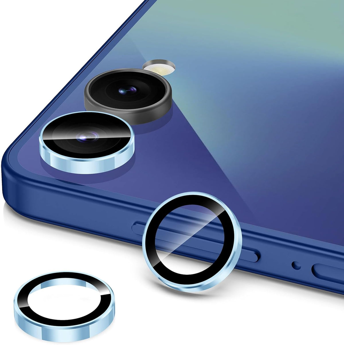 for Samsung Galaxy Z Flip 7 Camera Lens Protector, Individual Metal Ring Tempered Glass Lens Cover, [Strong Adsorption] Scratch Resistant Ultra-Thin HD Clear Lens Cover, 1 Set-Blue Ring