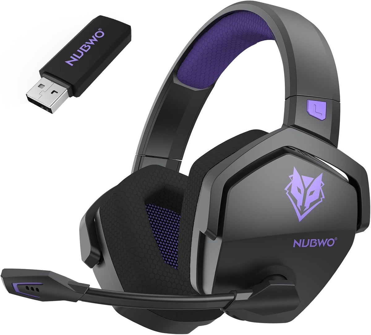 NUBWO G06 Dual Wireless Gaming Headset with Microphone for Ps5, Ps4, PC - 23ms Low Latency Audio - 100-Hour of Playtime - 50mm Drivers (Black-Purple)