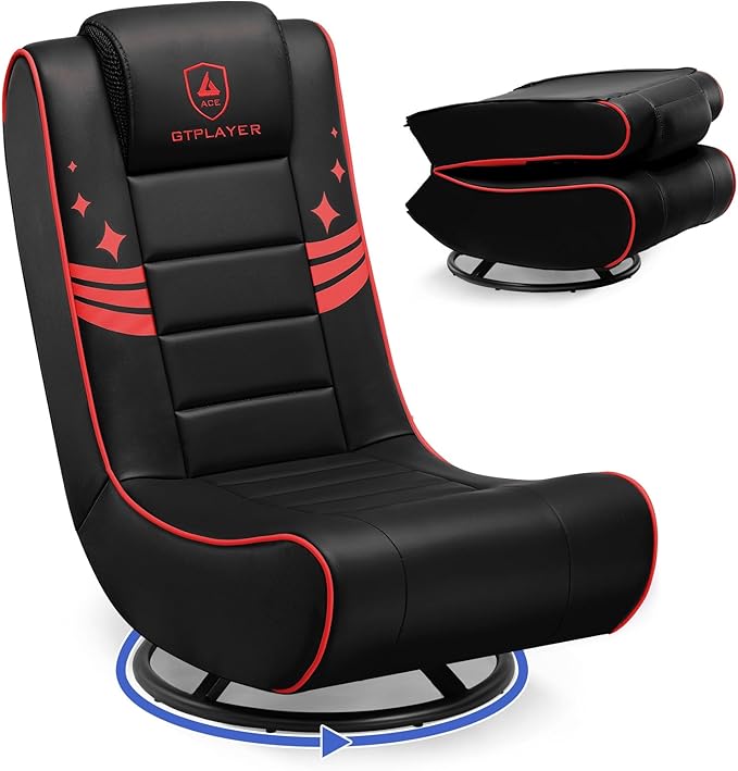GTPLAYER Floor Gaming Chair Foldable Swivel Floor Chairs for Kids Boys Comfy Video Game Seat with 360° Multipurpose for Gamers Bedroom or Game Room (Red)