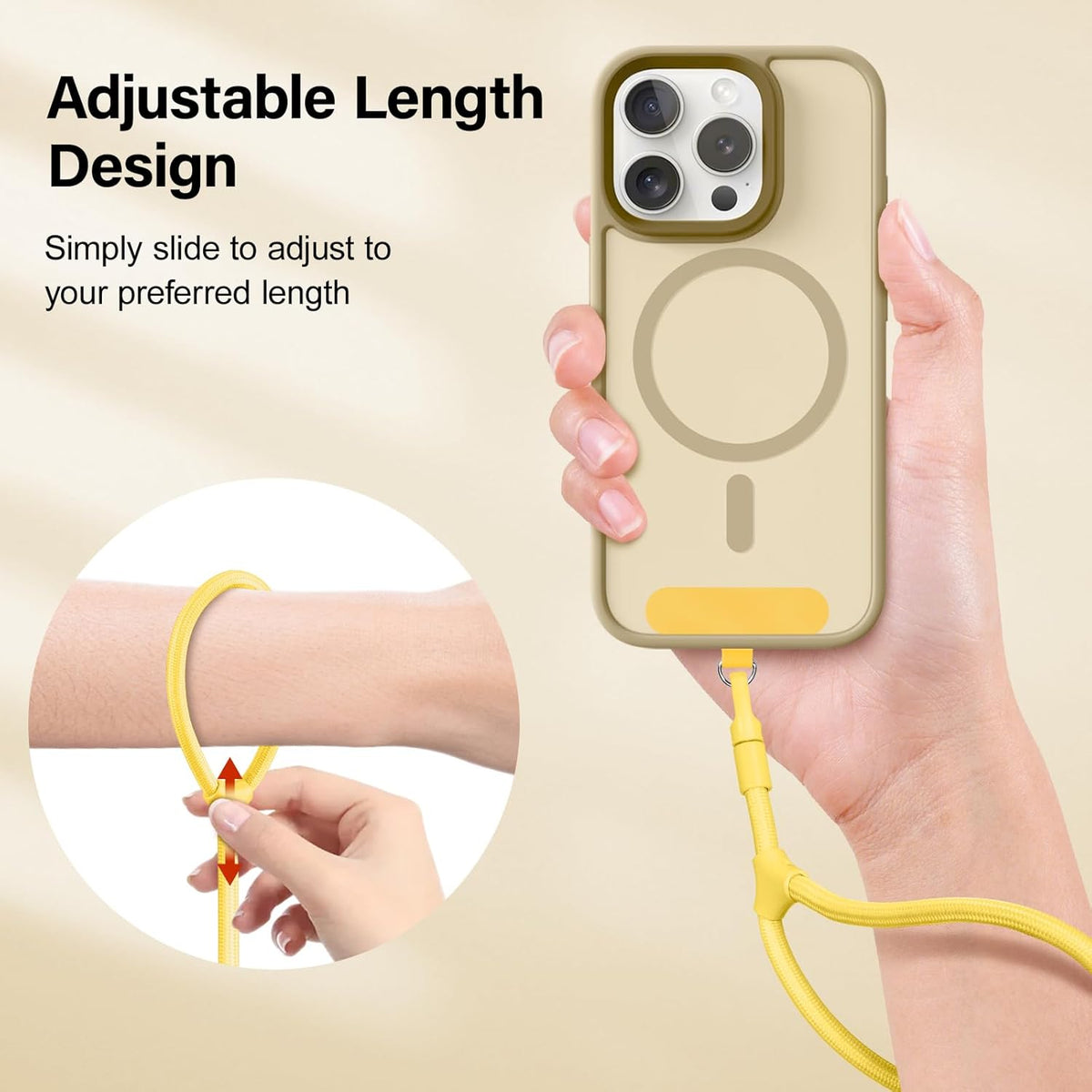 Phone Wrist Strap, Universal Adjustable Hand Wrist Strap Lanyard for iPhone 16 and Most Smartphones, Multifunctional Patch Lanyard with Phone Tether Tab for Women and Men, Yellow
