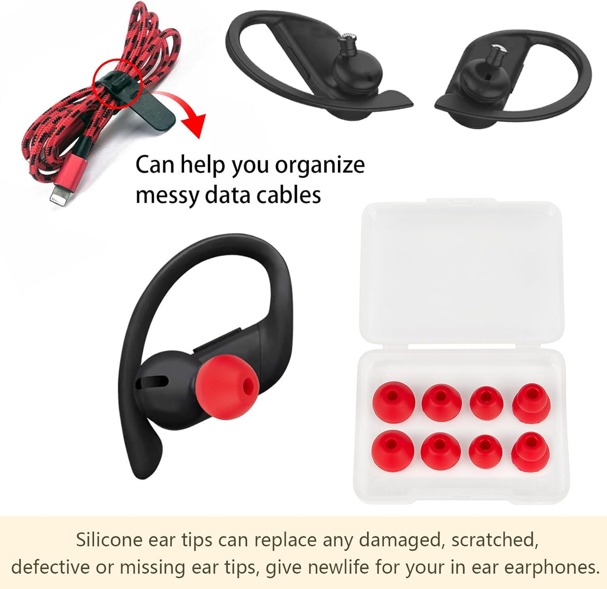 Ear Bud Covers Silicone Replacement Earbud Tips Compatible with Powerbeats Pro Beats Wireless Earphone Headphone Ear Tips 4 Pairs