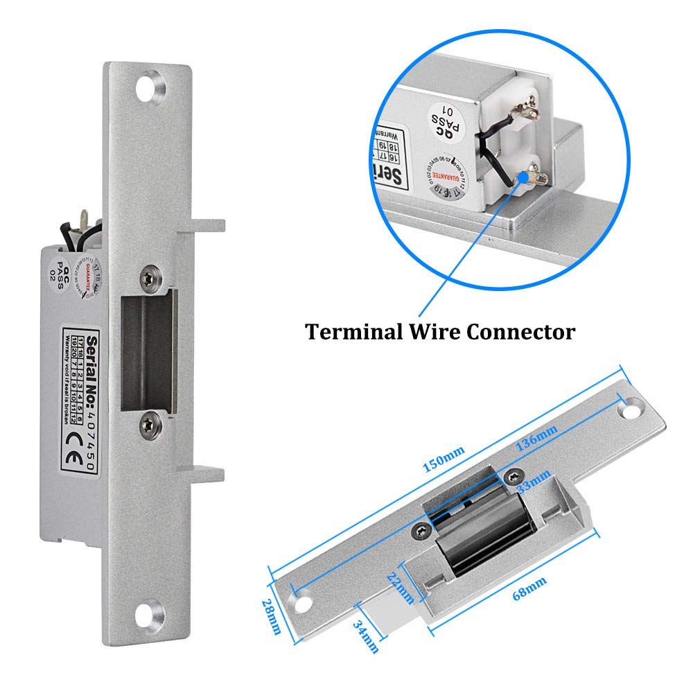 HFeng Door Access Control System Kit Set Metal RFID Keypad + DC12V 3A Power Supply Controller + NC Type Electronic Strike Locks + Door Exit Button +