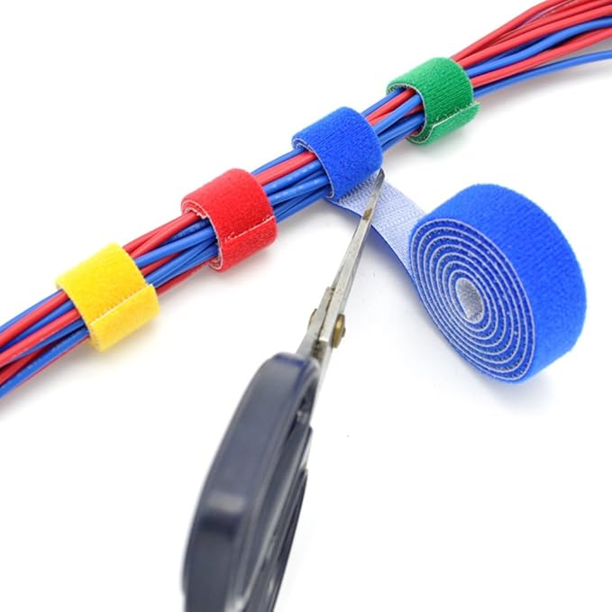 Saisn Reusable Fastening Tape Cable Ties 3/4 Inch Double Side Hook Roll (10 Yard, Blue)