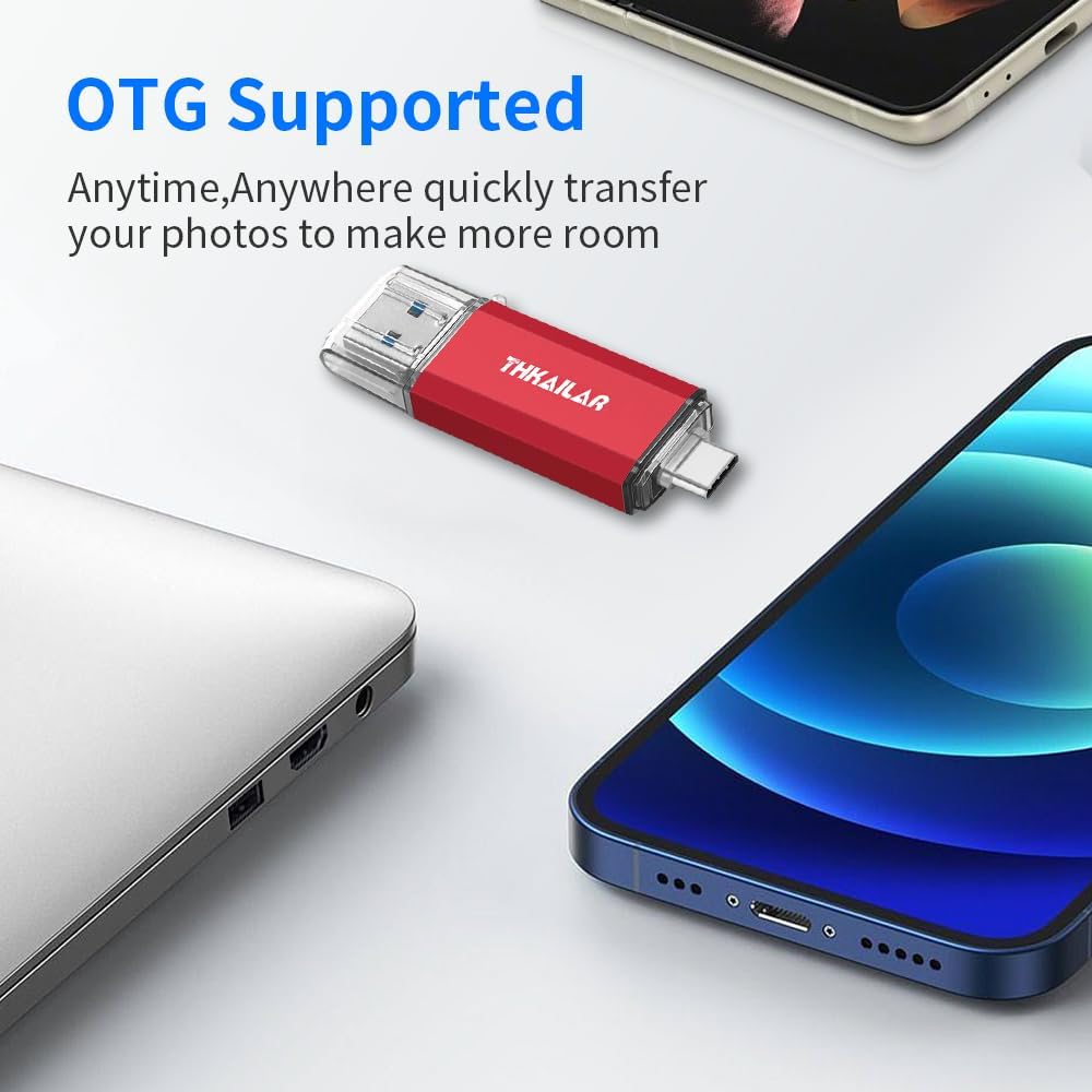 Thkailar 2 Pack USB C Flash Drive 64GB 2 in one OTG USB 3.1 Thumb Drive,Memory Stick for Business Traveler Works,Compatible with Computers,MacBook Pro,Android Phones(Black&Red)