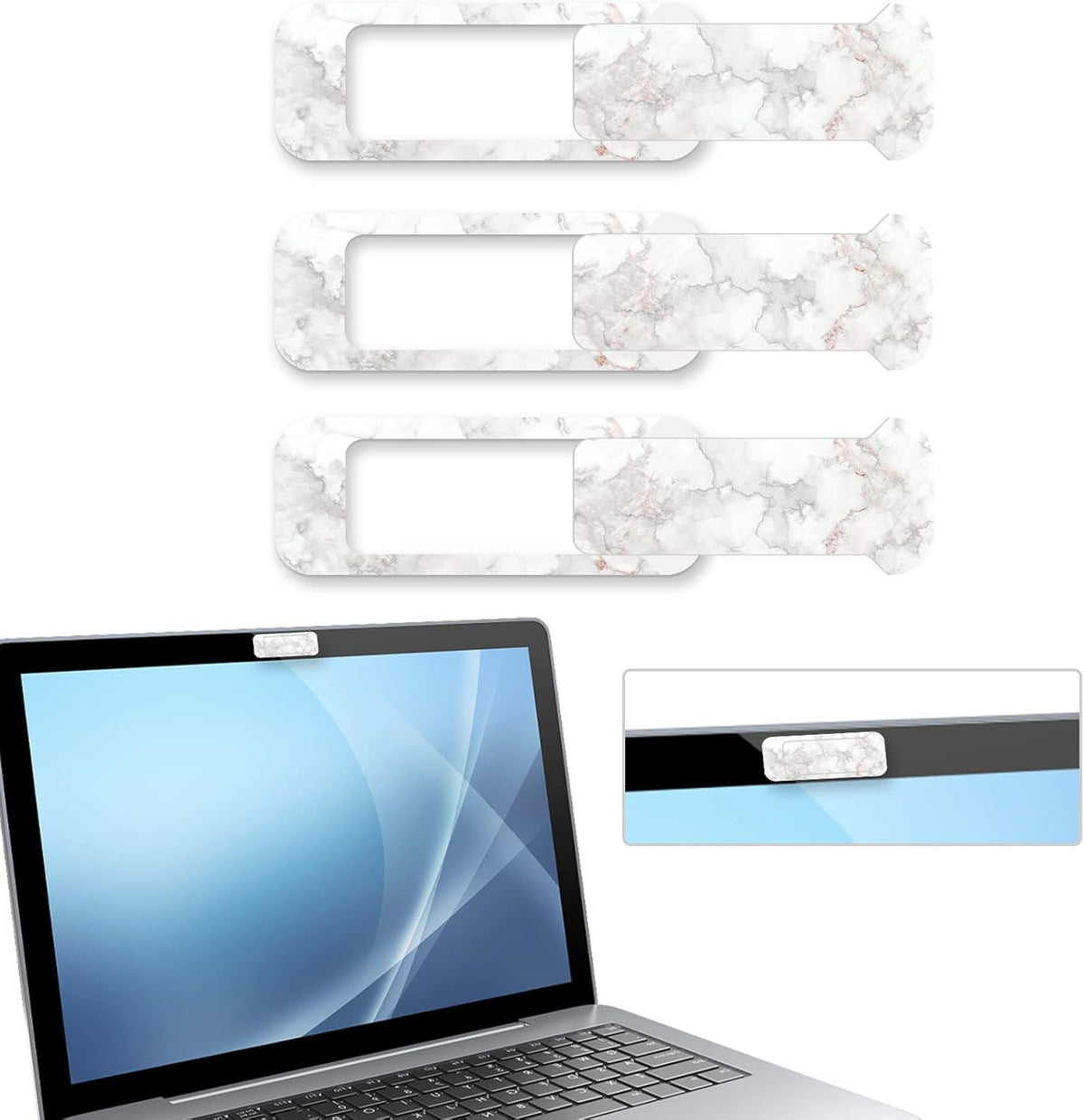 Webcam Cover, 3 Pieces, Laptop Camera Cover, Privacy Shielding Capacity is Twice as Big as The Traditional, Suitable for Computer Mobile Phones, laptops, Tablets and so on (White Marble)