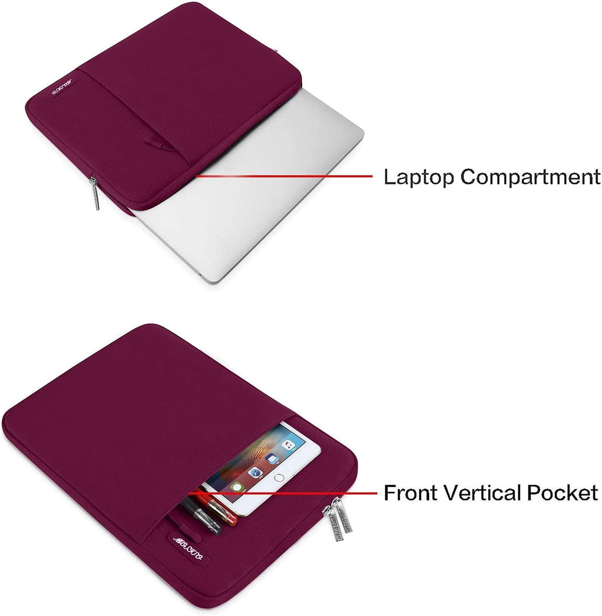 MOSISO Laptop Case 13 inch, 13 inch Laptop Sleeve Compatible with MacBook Air M4 M3 M2 M1 2025-2018 / Pro M2 M1 2025-2016, Polyester Vertical Computer Sleeve Bag with Pocket, Wine Red
