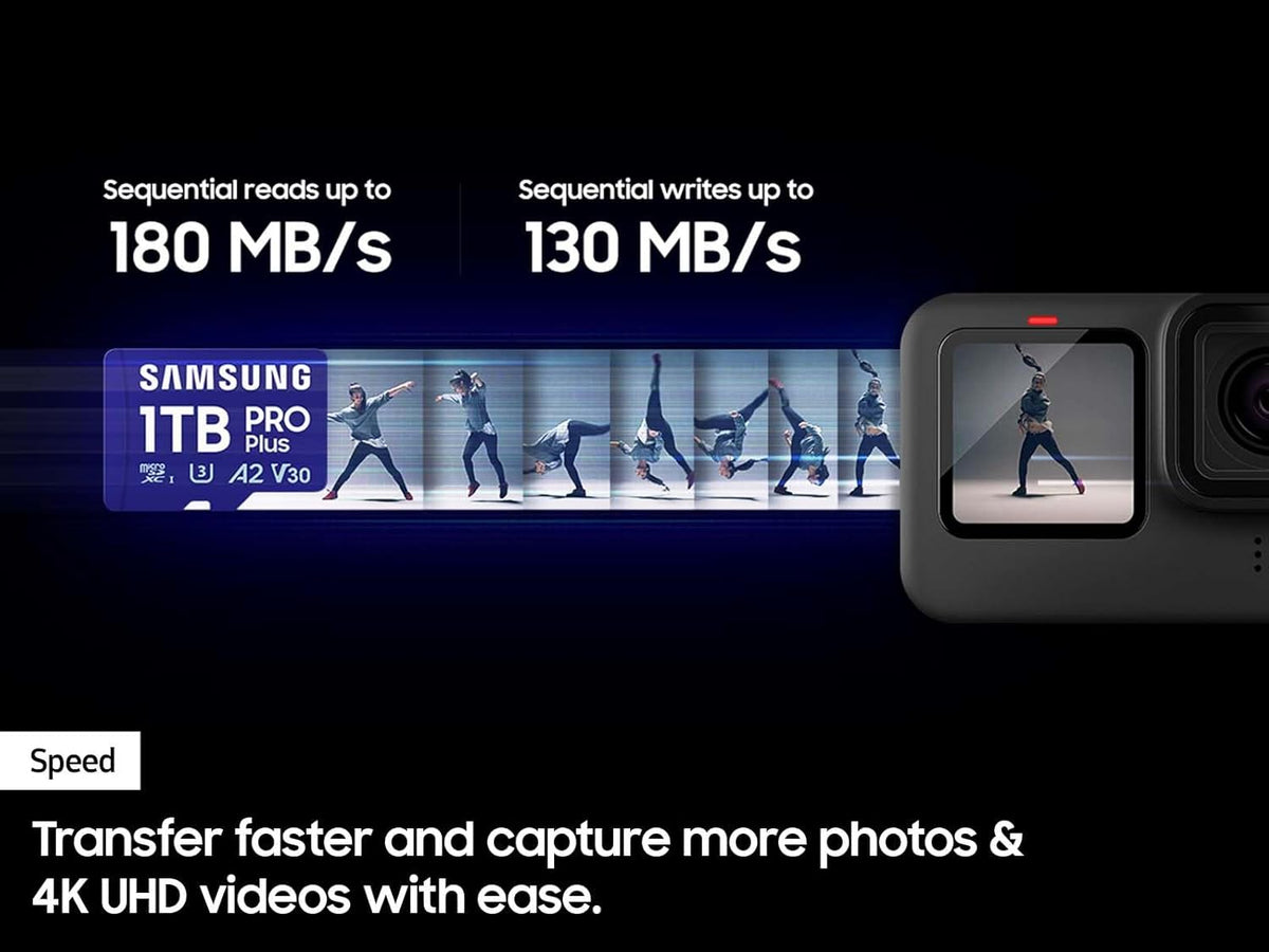 Samsung PRO Plus microSD Memory Card + Adapter, 256GB microSDXC, Up to 180 MB/s, Full HD & 4K UHD, UHS I, C10, U3, V30, A2, for Android Smartphones, Tablets, GoPRO, and DJI Drone (MB MD256SA/AM)