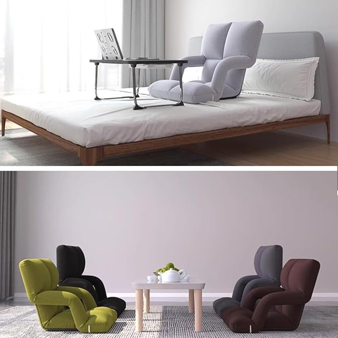 Folding Floor Chair with Back Support Adjust Lay Flat Recliner Folding Floor Gaming Chair Japanese Floor Chair Foldable Ergonomic Single Sofa Seat for Living Room Bedroom(/Gray A)