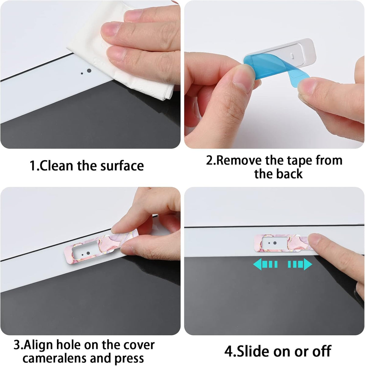 Webcam Cover, 3 Pieces, Laptop Camera Cover, Privacy Shielding Capacity is Twice as Big as The Traditional, Suitable for Computer Mobile Phones, laptops, Tablets and so on (Pink Marble)