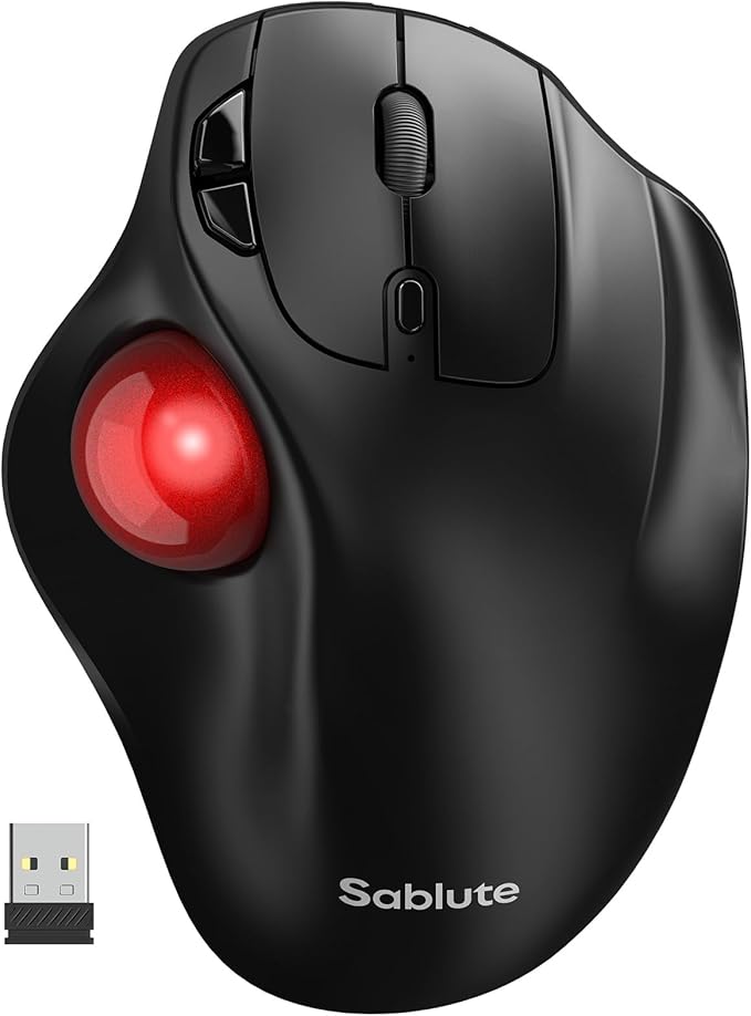 SABLUTE MAM2 Wireless Trackball Mouse Rechargeable Ergonomic Mouse with Thumb Control for 3 Devices (Bluetooth and USB) 5-Level DPI Silent Click Compatible PC Laptop Mac iPad Easy Clean