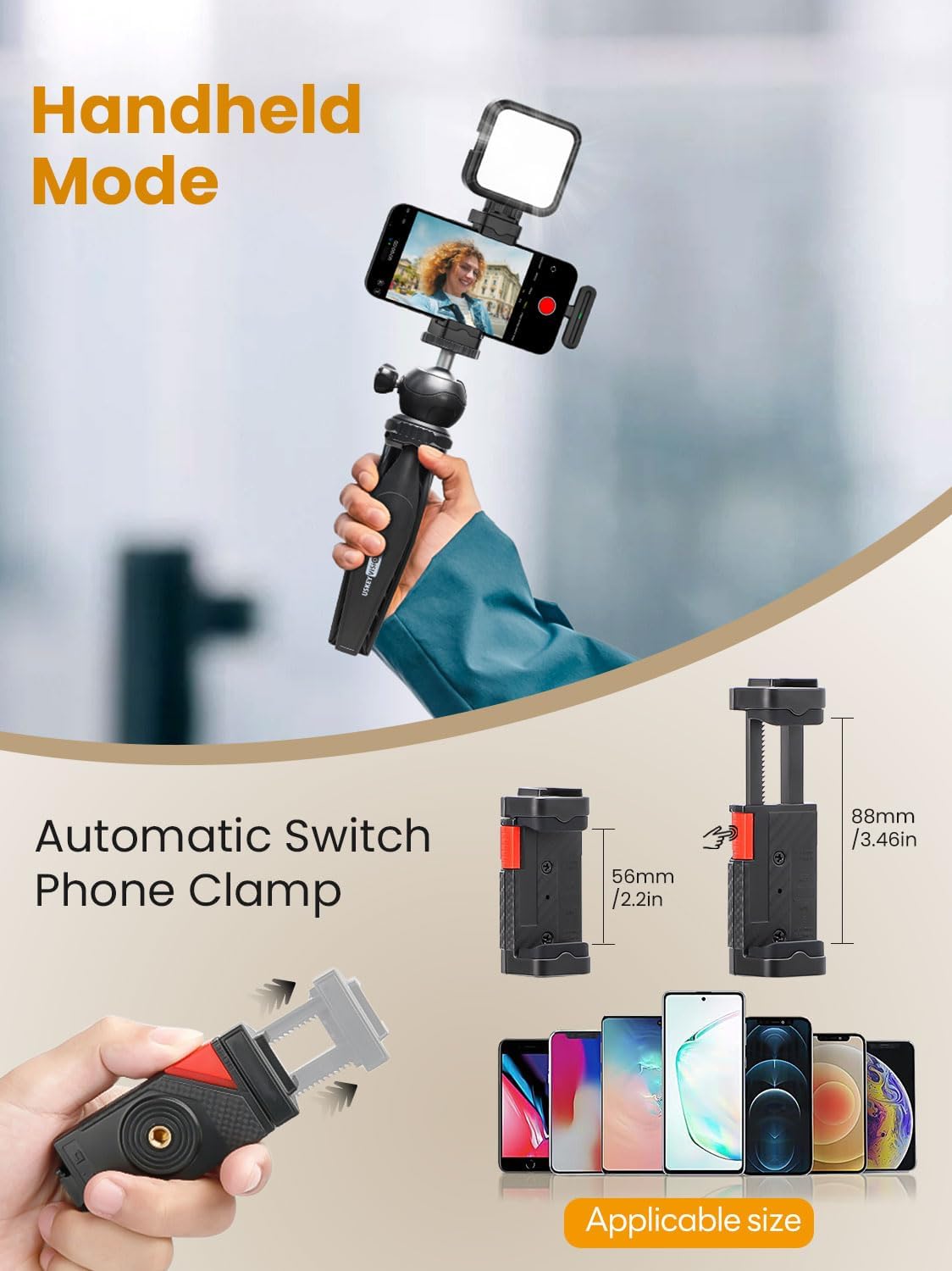 Upgraded Vlogging Kit w/Wireless Lavalier Microphone,YouTube Kit for iPhone and Smartphone w/59” Retractable Tripod,Automatic Switch Phone Clamp,Content Creator Gear for TikTok(Vlog K5)