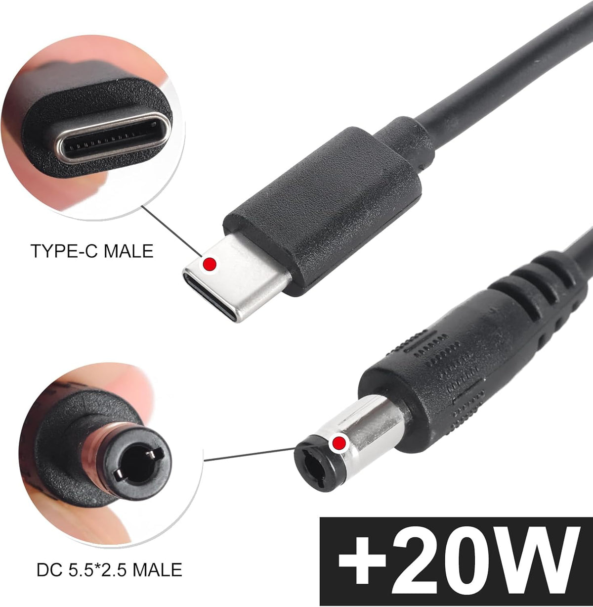 HSZJsto 5.5mm 2.1mm 12V 12V 3A 36W USB C to DC x Power Cable Cord, USB C Input to DC Out Charging Cable, Work with PD