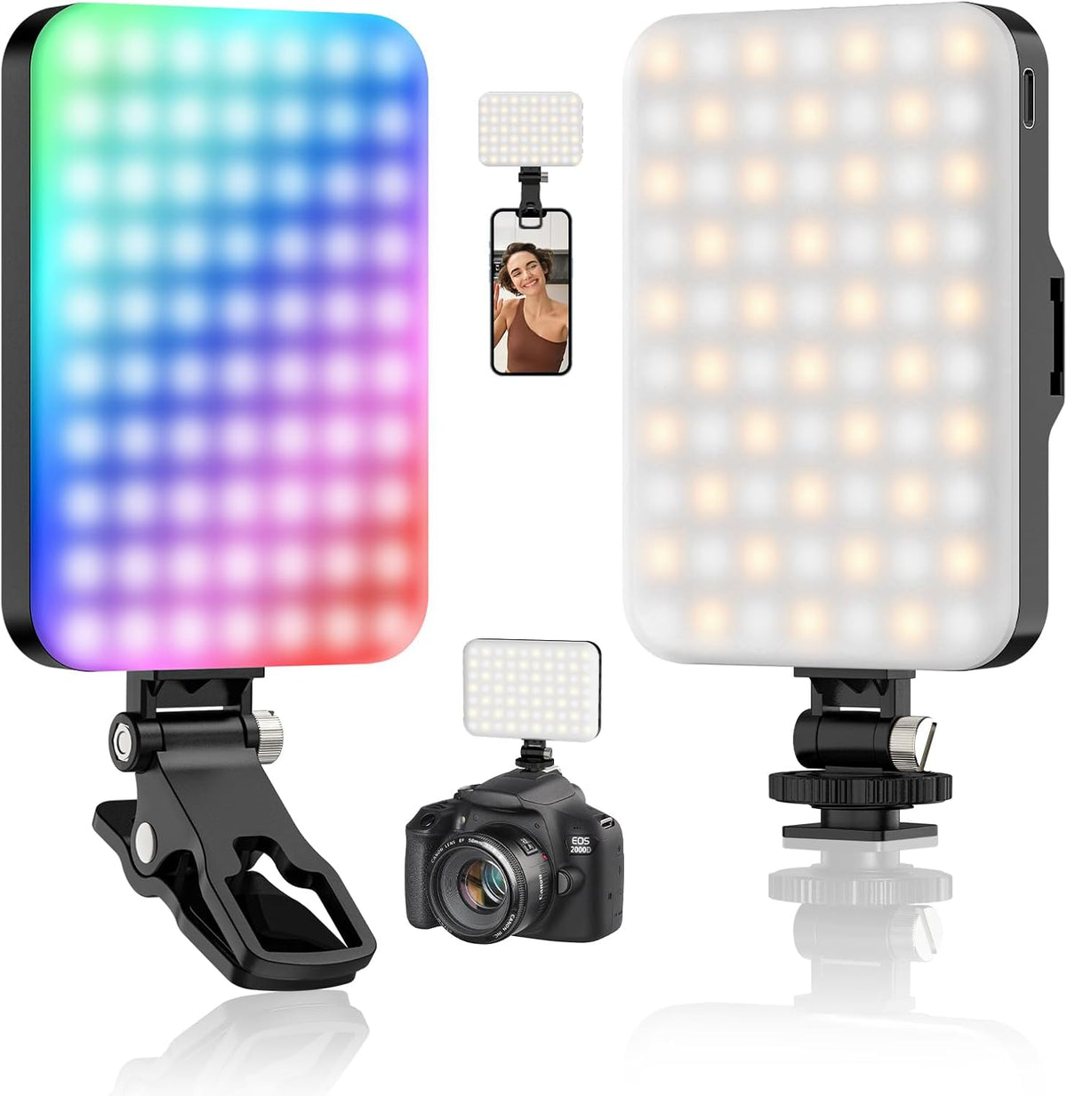 Hagibis RGB Video Light, 360° Full Color Selfie Light LED Camera Light with 3 Cold Shoe Mounts/CRI 97+/20 Scene Modes/2200mAh Rechargeable Portable Phone Light Photography Selfie Lighting