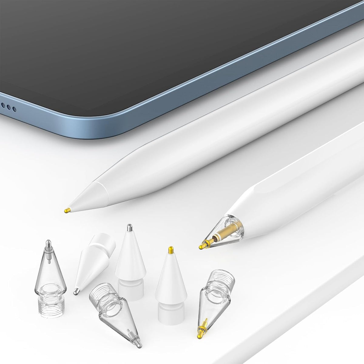 8 Pack Fine Point Replacement Tips Compatible with Apple Pencil 2nd Generation, Apple Pencil 1st Generation, Apple Pencil USB-C & Apple Pencil Pro Colorful iPencil Nibs (Clear + White)