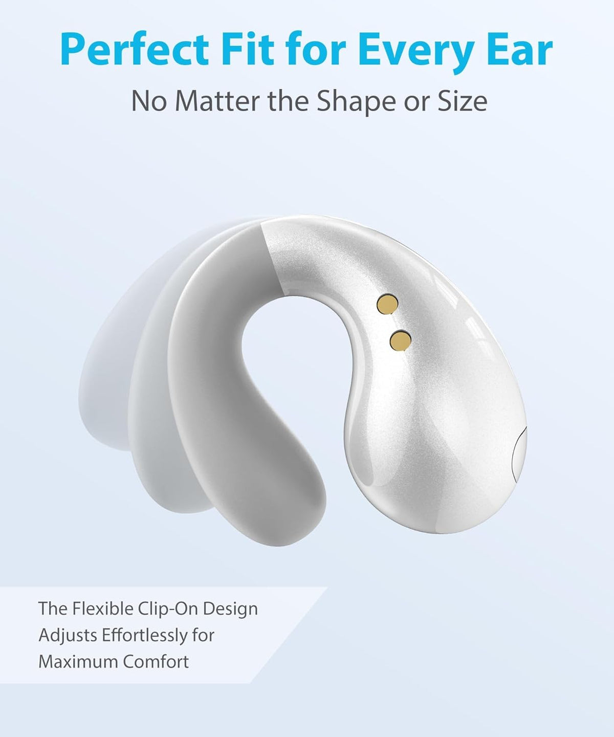 Ultra Open Ear Earbuds - Ergonomic Clip-On Earbuds, Small Bone Conduction Over-The-Ear Headphones with Waterproof Design, Perfect Running Headphones for Sports and Fitness, Pearl White