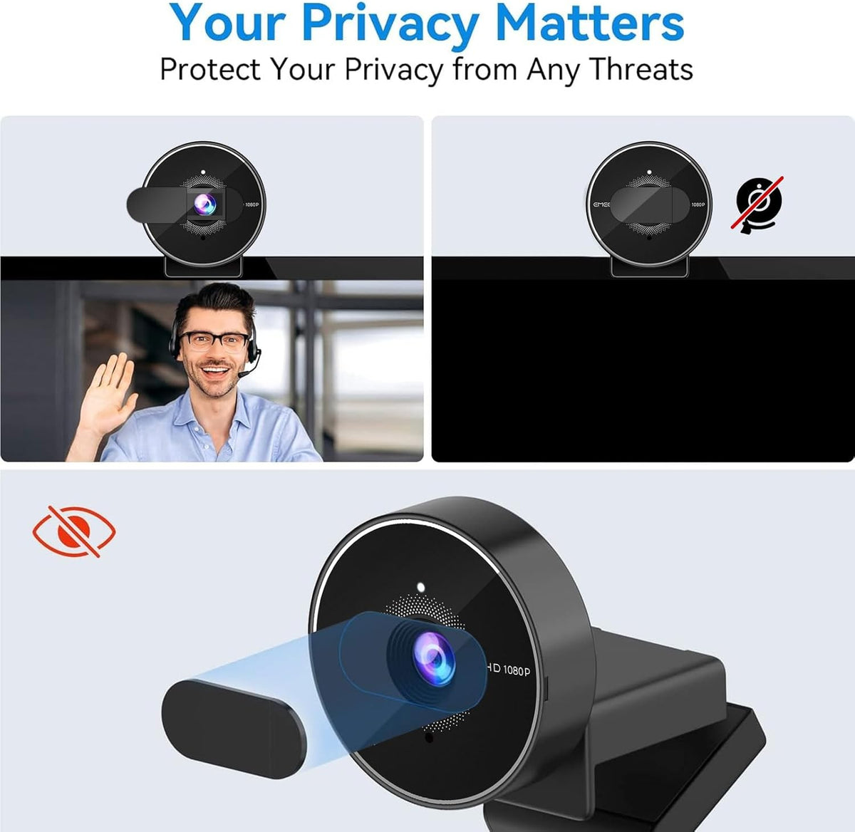 EMEET C955 Webcam for PC, 1080P Webcam with Microphone&Privacy Cover, Auto Light Correction, 70° FOV for Personal Use, Plug&Play Web Cam Protect Data, Perfect for Office Professionals&Remote Workers