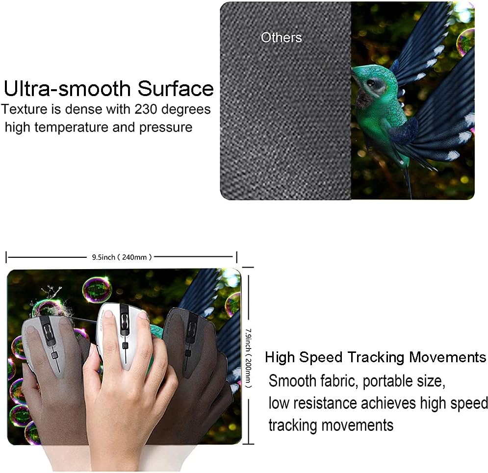 Hokafenle Hummingbird Mouse Mat - Square Waterproof Non-Slip Rubber Base Mouse Pad for Office & Home Laptop