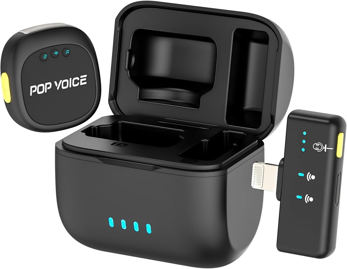 Mini Microphone for iPhone 14/13/12, Lightning Wireless Mic with Noise Cancellation, 48KHz 16-Bit, 20H Battery, 164ft Range, Magnetic & Clip Lavalier Microphone for Video Recording, YouTube, Tiktok