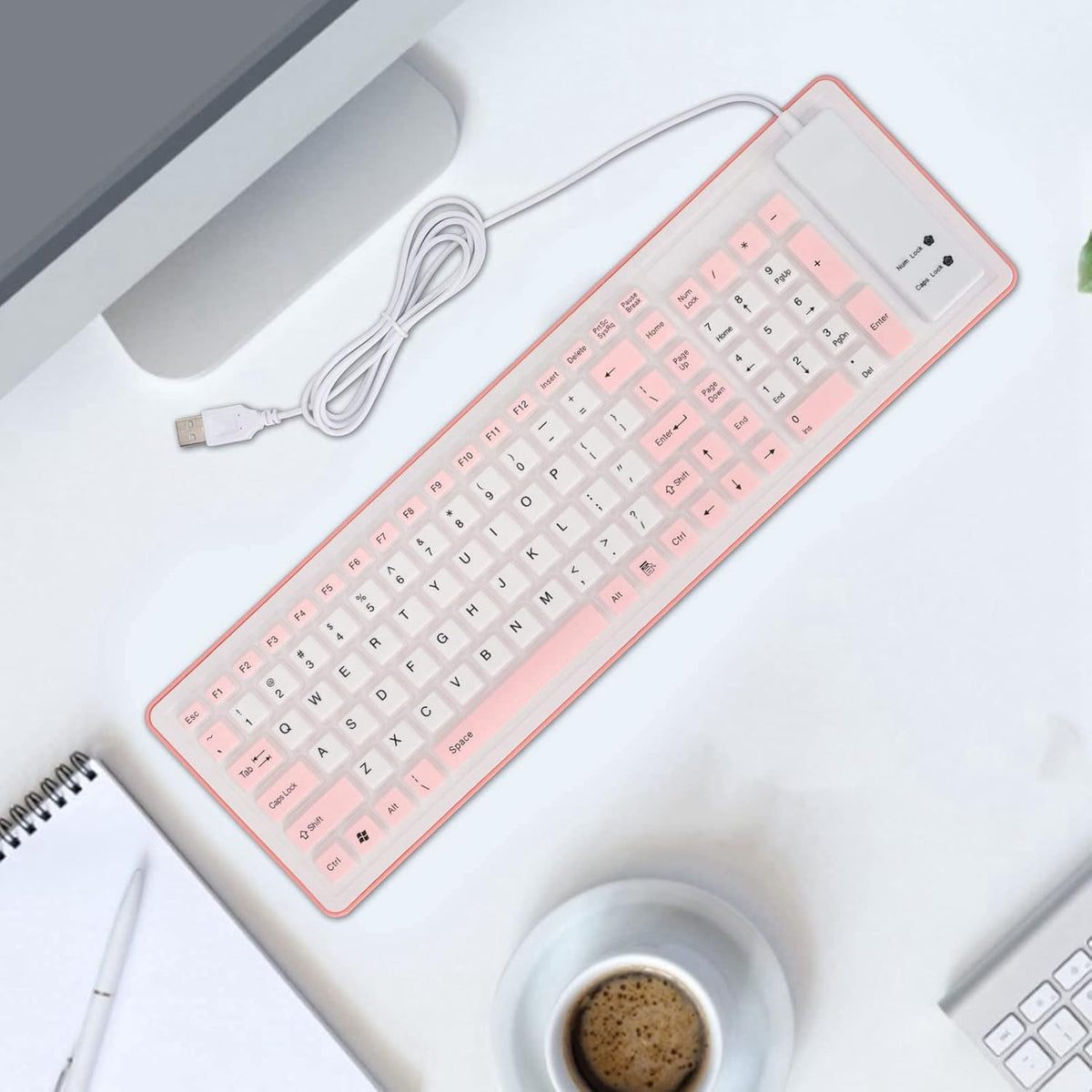 103 Keys Foldable Silicone Keyboard, Wired USB Silent Waterproof Rollup Keyboard for PC Laptops