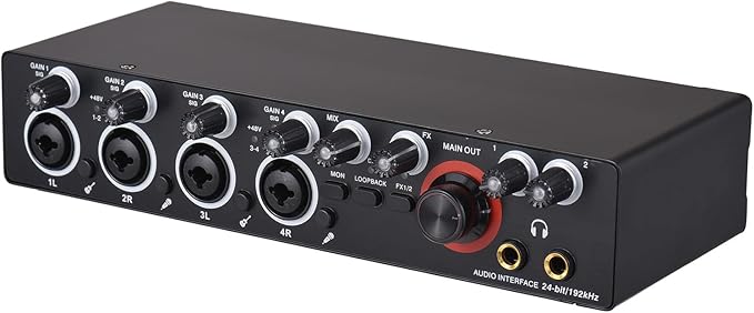 Summina 4 Channels Sound Card Computer Audio Interface, 4-in 4-out for Professional Recording of Live Streaming Karaoke, Driver Free USB Audio Interface