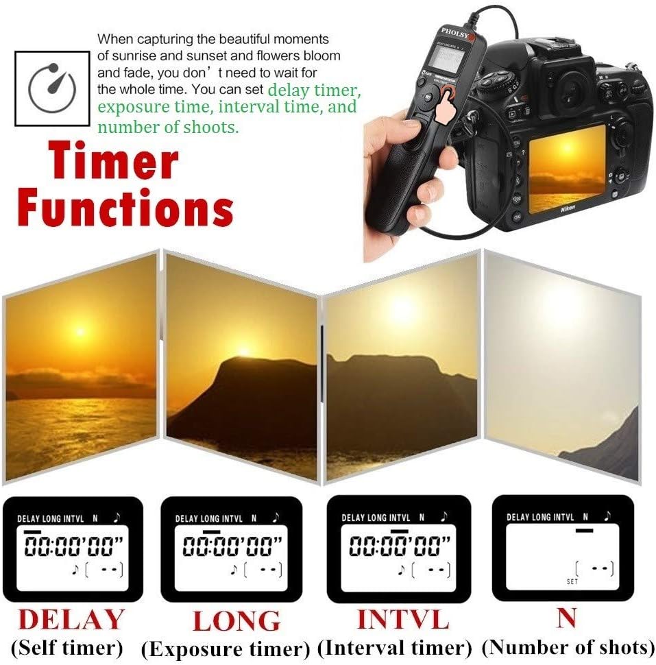PHOLSY P6 Timer Remote Control Cable with Intervalometer for Panasonic S5, S1H, S1RM, S1R, S1M, S1, G95, G91, FZ10002, G9, GH5, G85, G81, GX8, GX7, GH4, GH3, FZ2500, FZ2000, FZ1000, FZ300, FZ200