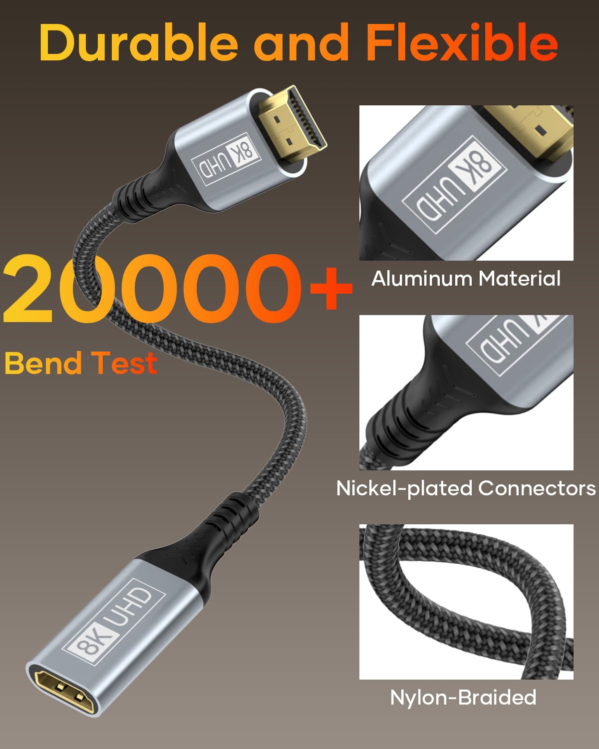 8K 2.1 8K@60Hz, 4K@120Hz, 3D, Monitor-1.6 HDMI Extension Cable, HDMI Male to Female Adapter Extension Cord HDR