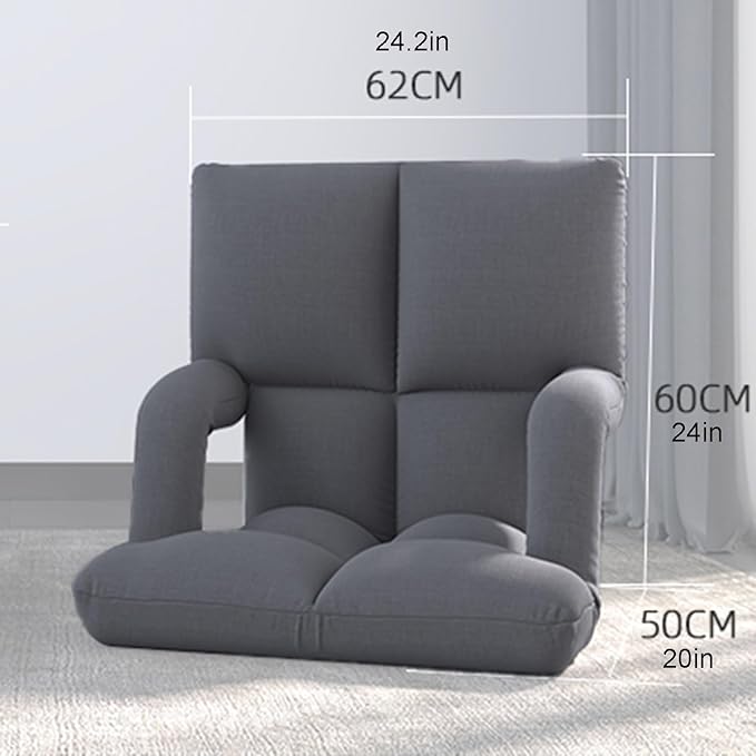 Floor Chair Back Support Folding Sofa Adjustable Positions Padded Lazy Sofa Breathable Floor Gaming Chair for Reading Meditating(Gray-A)
