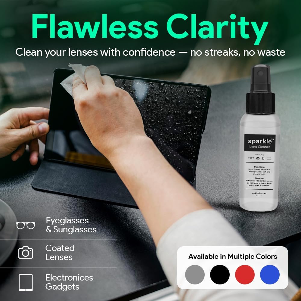 Sparkle Anti-Reflective Lens Cleaner Spray kit | (1) 1oz Glasses Cleaner Spray + (1) Microfiber Cloth for Eyeglasses, Sunglasses, Lenses, Screens and Camera Cleaning Kit (2 Piece Set)