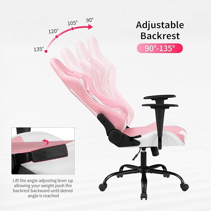 Gaming Chair for Adults PC Silla Gamer Cheap Recliner Game Ergonomic Desk with Headrest Lumbar Support High Back Video Chairs Kids Ages 8-12 Pink 3