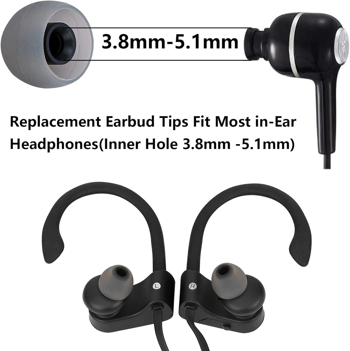 Earbud Replacement Tips Silicone Earbud Covers Fit for in-Ear Headphones (Inner Hole 3.8mm -5.1mm) 9 Pairs S/M/L