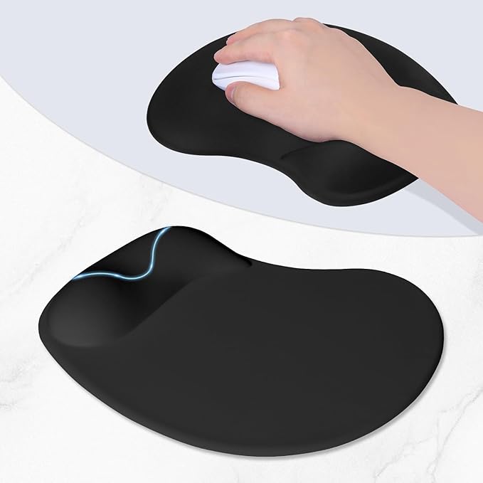 ITNRSIIET Ergonomic Mouse Pad, Cushioned Gel Wrist Rest, Non-Slip Base, Smooth Surface, Cute Multi-Color, 9.5 x 8.2 in, Black