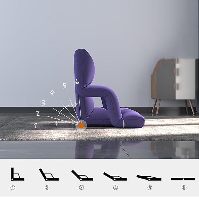 Floor Chair Back Support Folding Sofa Adjustable Positions Padded Lazy Sofa Breathable Floor Gaming Chair for Reading Meditating(Purple)