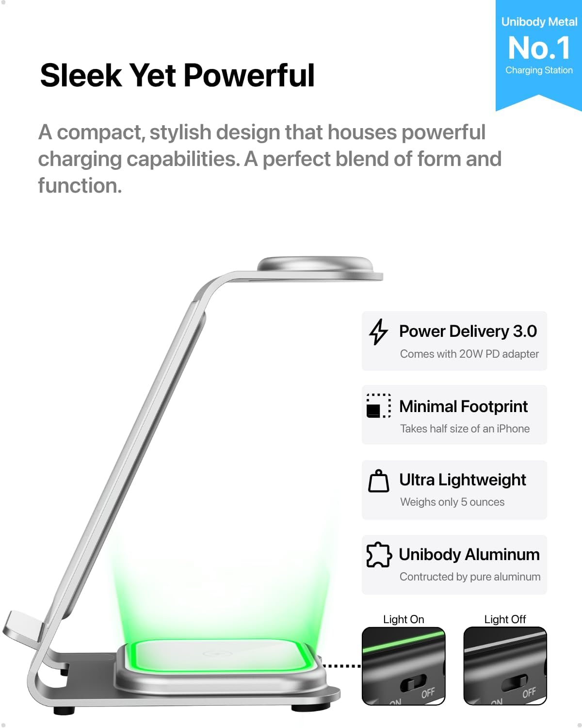 Intoval 3 in 1 Wireless Charging Station for iPhone 16 15 14 13 12 11 X Pro Max, Wireless Charger for Apple Watch 10 Ultra 3 SE 9 8 7 6 5 4 3 2, for AirPods 4 Pro Pro 2 3 (Y93, Silver)