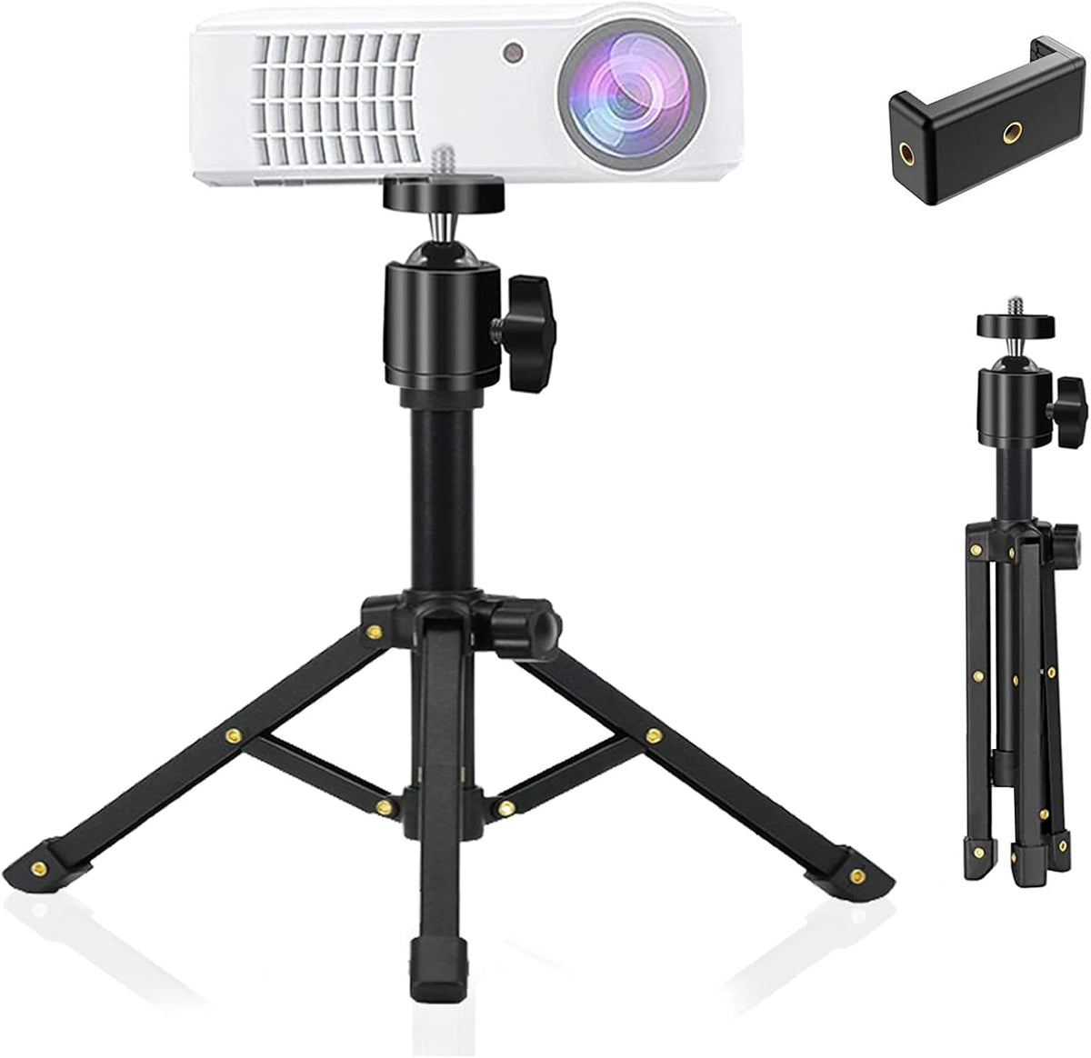 4, 2 JCWINY Mini Projector Stand, All Metal Mini Tripod Desktop Tabletop Stand Compact Desk Tripod for Mini Projector