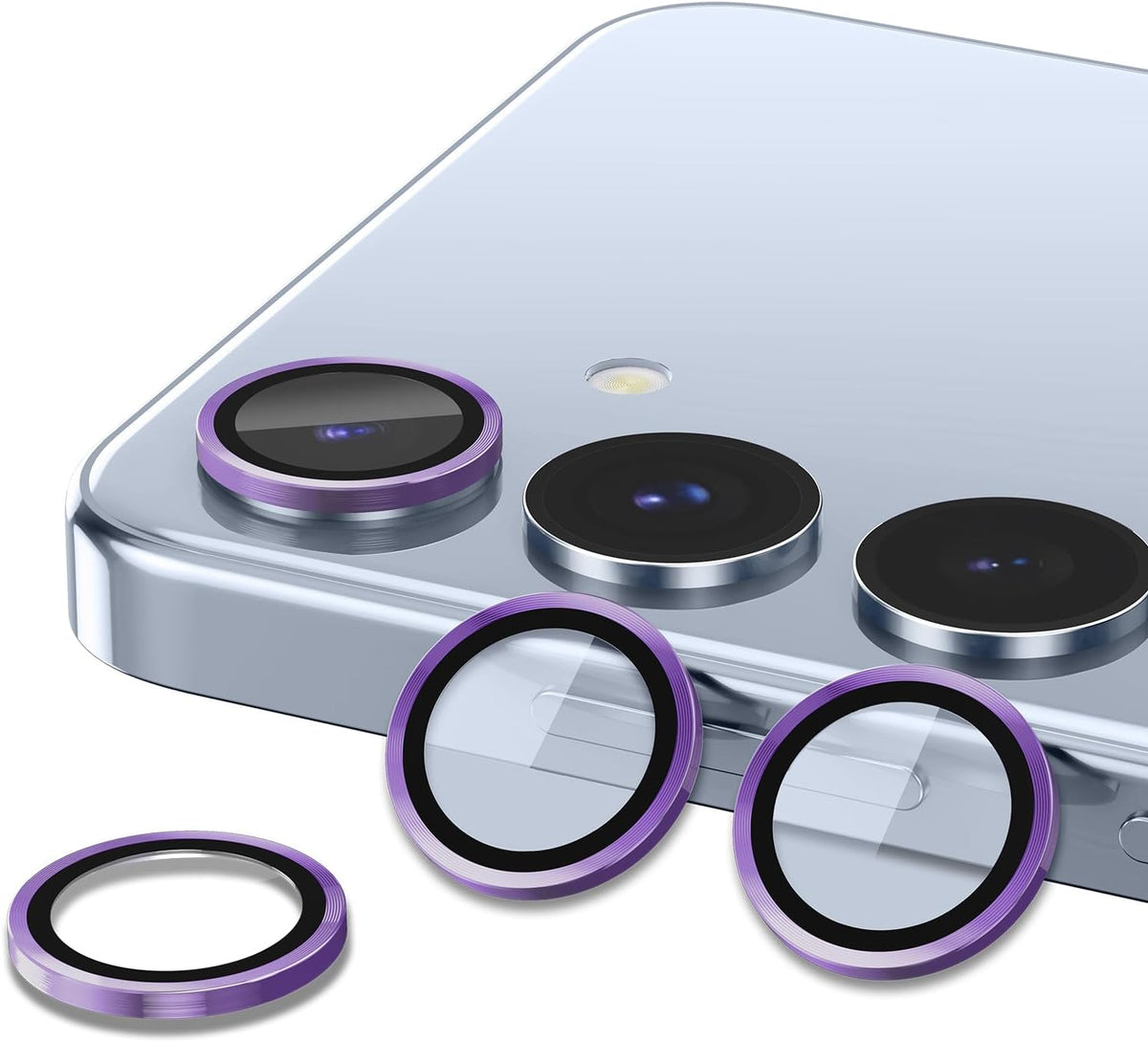 for Samsung Galaxy S25 Camera Lens Protector, Individual Metal Ring Tempered Glass Lens Cover, [Strong Adsorption] Scratch Resistant Ultra-Thin HD Clear Lens Cover, 1 Set-Purple
