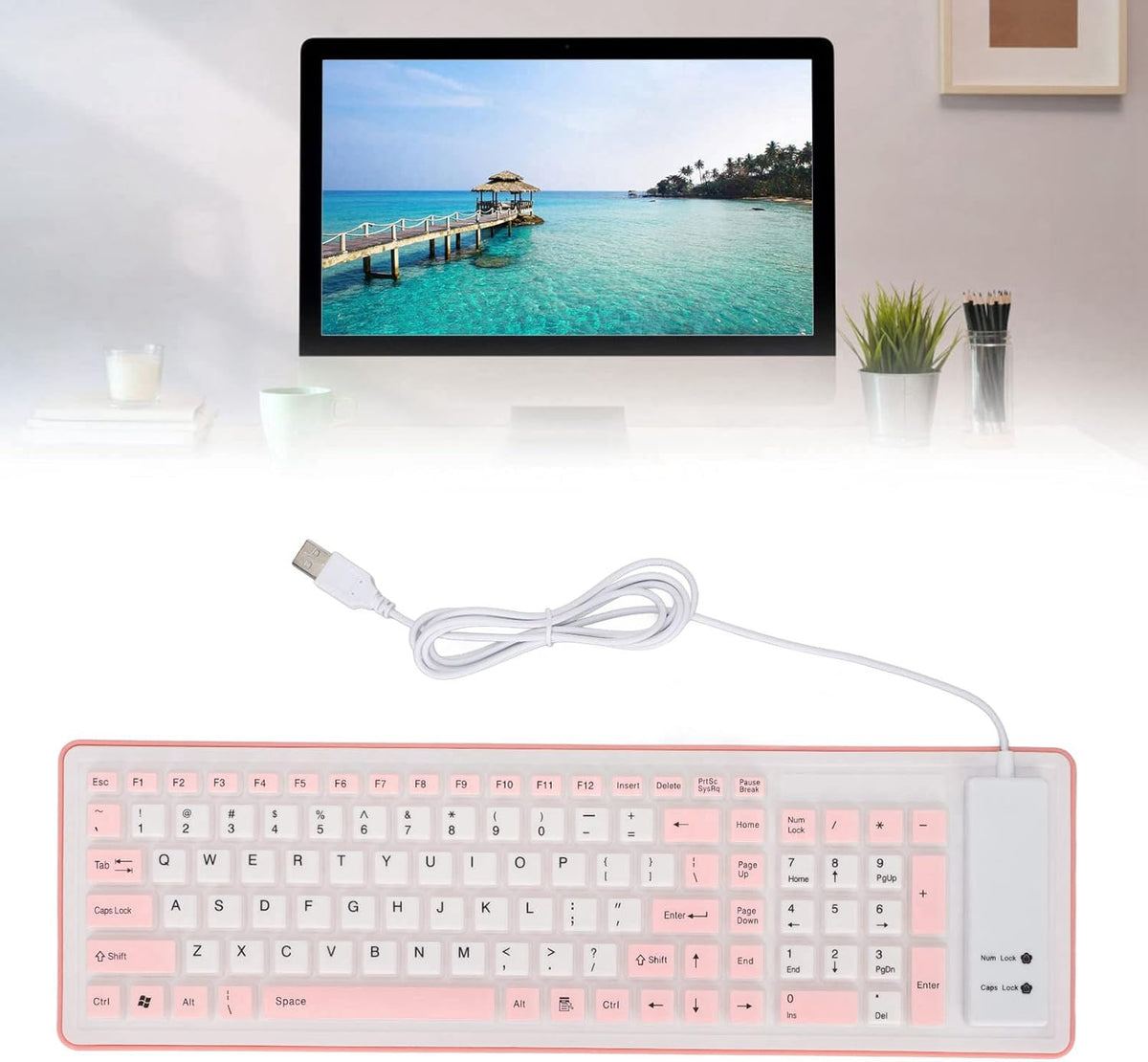 103 Keys Foldable Silicone Keyboard, Wired USB Silent Waterproof Rollup Keyboard for PC Laptops