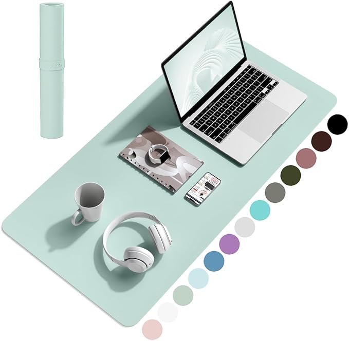 YSAGi Non-Slip Leather Desk Pad, Waterproof Laptop Computer Desk Keyboard Mat, Table Protector Blotter Mat, Large Mouse Pad for Office/Work/Home/Decor(Mint Green, 31.5" x 15.7")