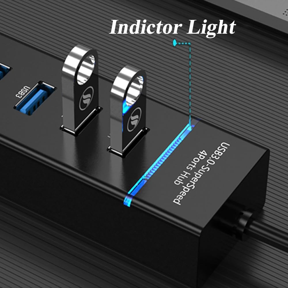 2 Pack 7 Ports USB Hub, Multiple Port USB Adapter with Indictor Light, High Speed Data Transmission Docking Station, Compatible with Mouse, Keyboard, Printer, Windows, MacOS, Linux