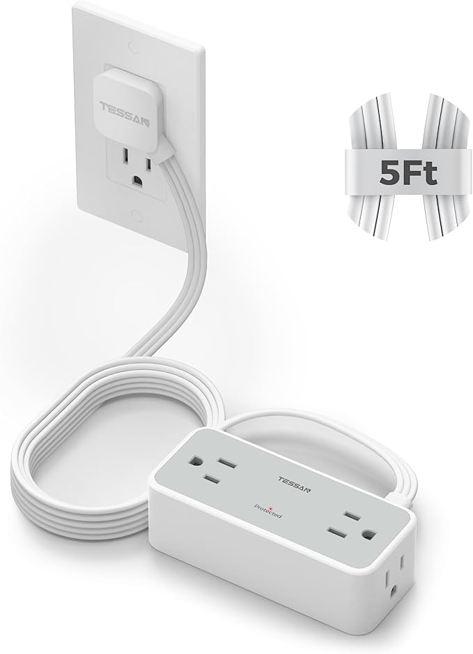 TESSAN Extension Cord 5 FT, Power Strip with 900J Surge Protection, Grey