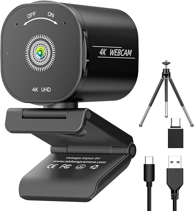 4K Webcam for PC and Laptop - Ultra 4K HD Autofocus Dual Noise-Cancelling Mics Privacy Cover USB Plug &amp Play Wide-Angle Streaming Camera for Zoom Teams Online Classes and Gaming