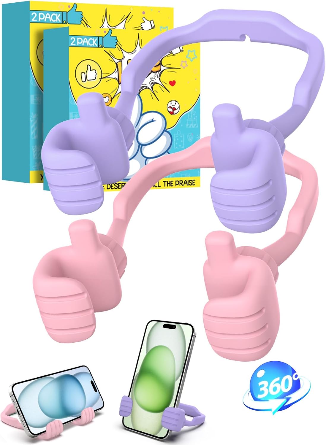 Cell Phone Stand Thumbs Up Lazy Phone Stand - 2 Pack Phone Holder 2025 College Graduation Gifts for Her Him Cellphone iPhone Stand for Desk Birthday Gifts for Teens Girls Boys Adults Women Men Wife