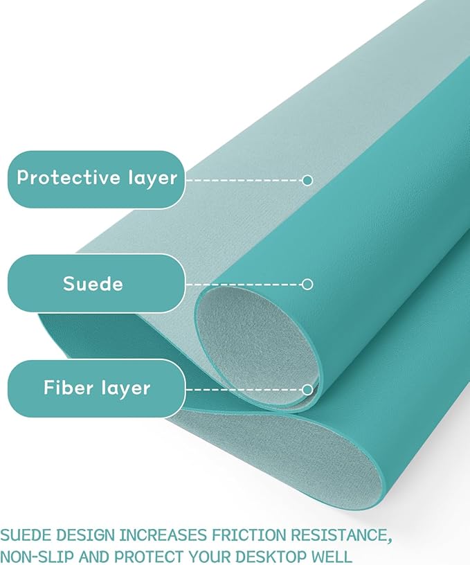 YSAGi Non-Slip Leather Desk Pad, Waterproof Laptop Computer Desk Keyboard Mat, Table Protector Blotter Mat, Large Mouse Pad for Office/Work/Home/Decor(Green Blue, 31.5" x 15.7")