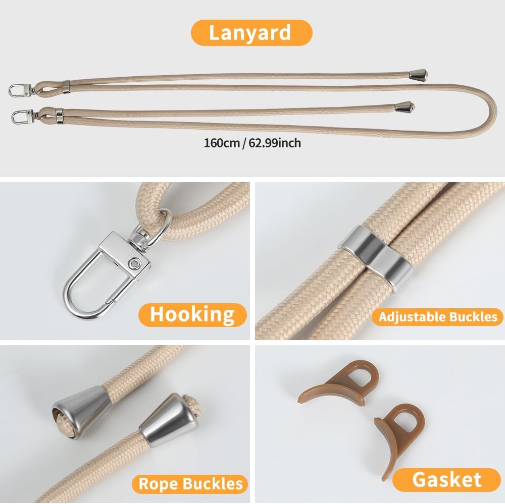 for iPhone 15 Pro Case with 62.99 inch Lanyard, Compatible with MagSafe, Shockproof Military-Grade Protection, Yellowing Resistant, Adjustable Strap Magnetic Phone Case, Classic Clear&Brown