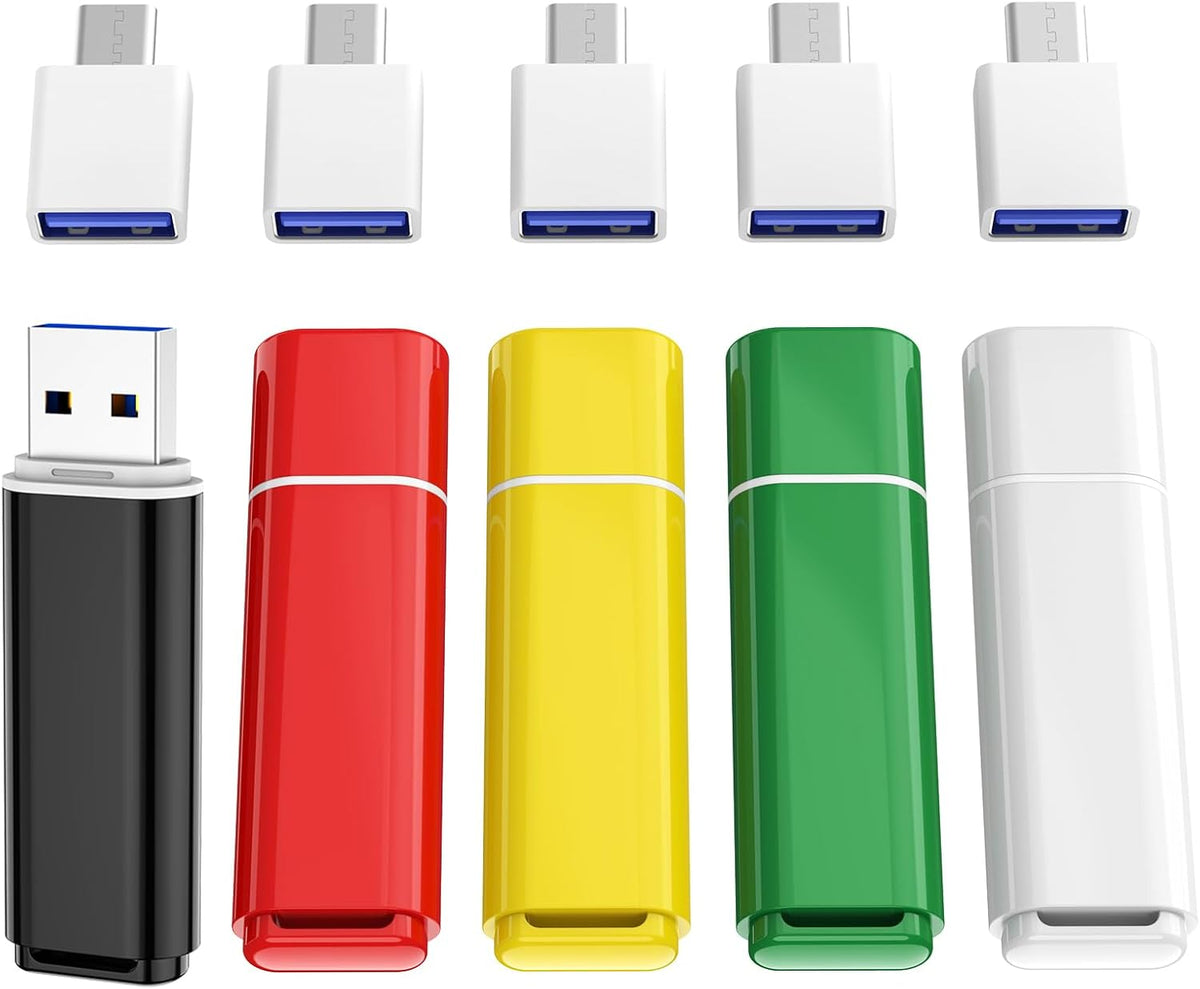 ABLAZE 8GB 2.0 5 Pack 8GB USB Flash Drives with Type C Adaters, Thumb Drives USB Sticks Memory Sticks Pendrives