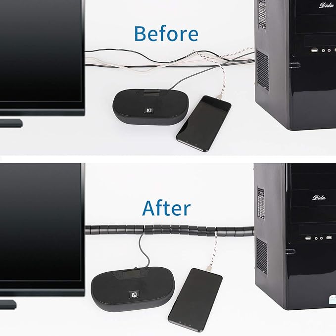10FT Cable Management Sleeve EZ Cord Bundler 1" Diameter w/Zip Clip Zipper Wire Wrap Cord Organizer Cable Tube Hider Flexible & Expandable Home & Office Wire Concealer for PC TV Computer Cinema