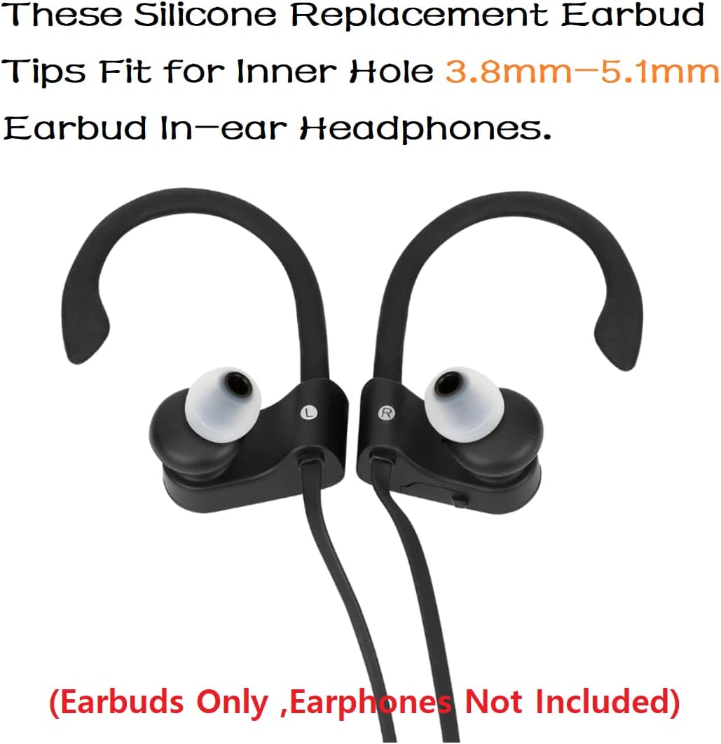 Earbuds Replacement Tips Silicone Earbud Tips Ear Gels Fit for Inner Hole from 3.8mm - 5.1mm Earphones 9 Pairs S/M/L Clear Black