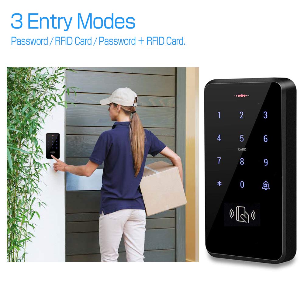 HENA Professional Access Control Kit, IP68 RFID Keypad(3000 Users Capacity)+180KG/380lbs Magnetic Door Lock,DC12V 3A Power Supply, Suitable for All