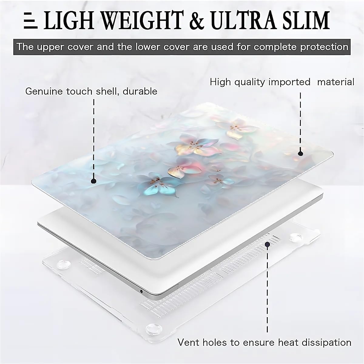 Compatible with MacBook Air 13.3 13.6 Inch Case 2022 2021 2020 2019 Plastic Hard Shell Case Cover,13.6 Air (A2681) M2 2022, Floral
